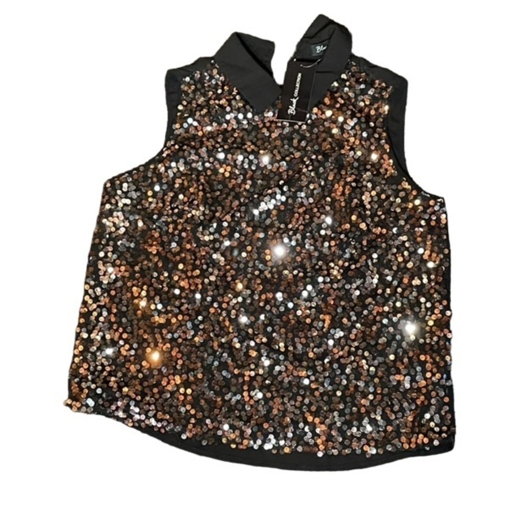 Black Collection Sequin Glitter Sleeveless Collar Top Size XS NWT